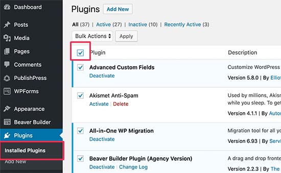 Cómo desactivar un plugin de WordPress
